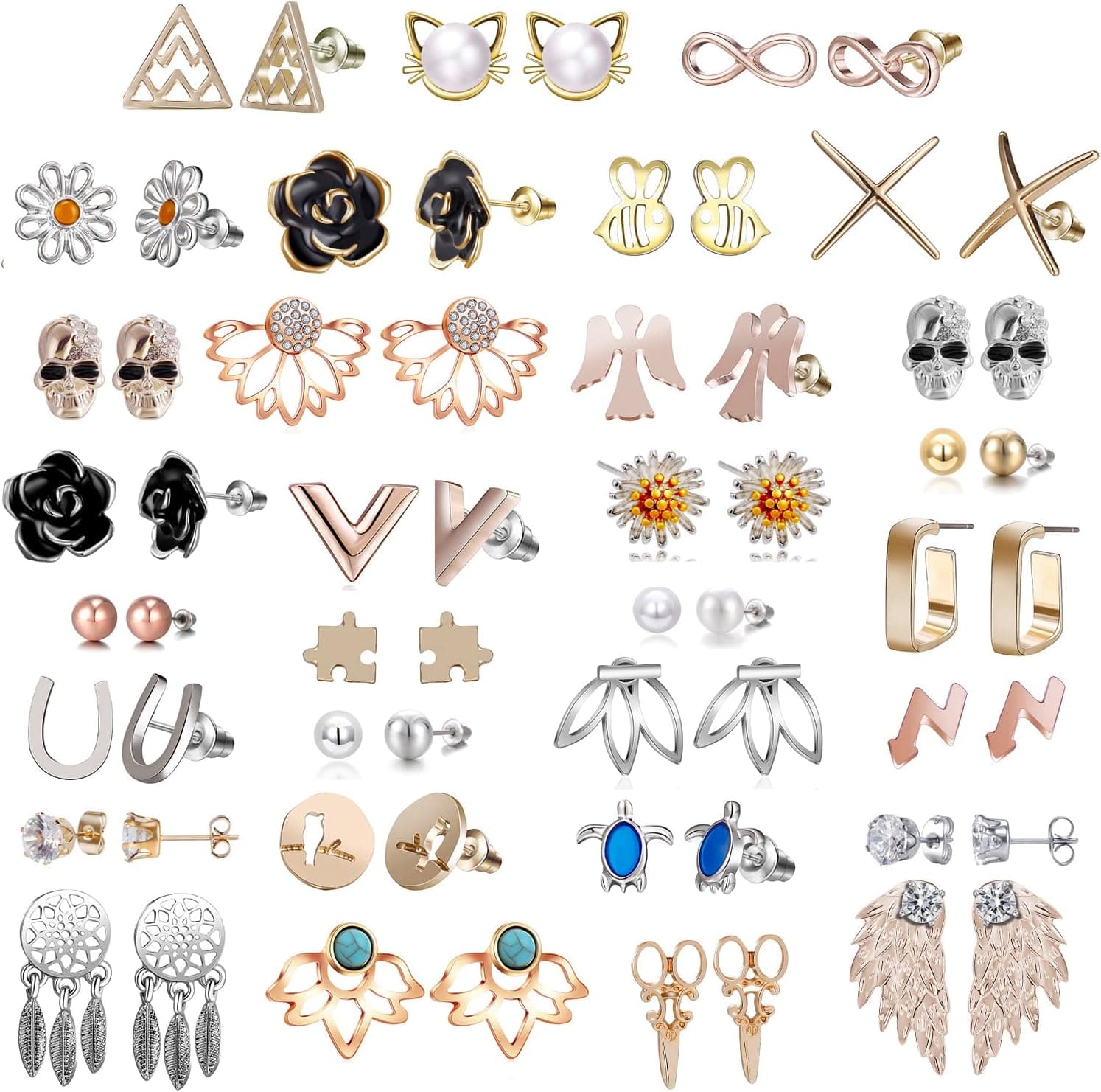 Assorted Stainless Steel Studs, 32 pairs